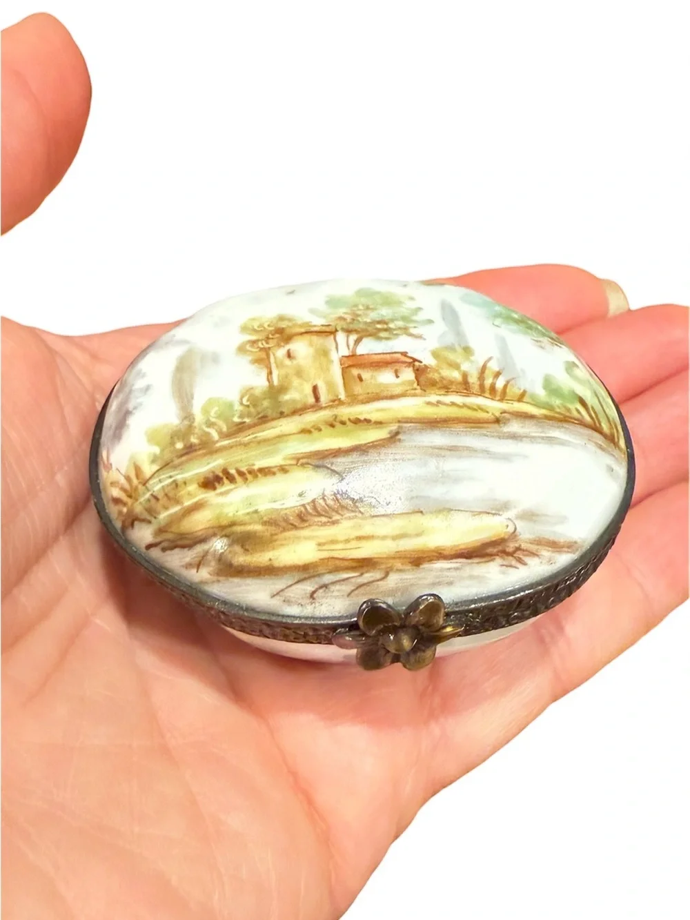 Antique c.1900 Hand Painted Porcelain Trinket Box | Late Victorian Edwardian